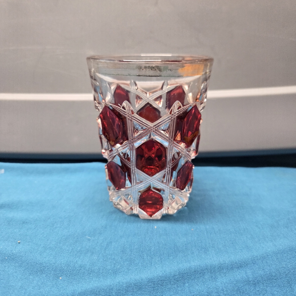 Ohio Flint Glass Krys-Tol Hexagon Tumbler Ruby EAPG Clear Crystal 4" Glass